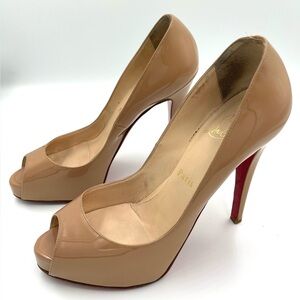 Christian Louboutin Peep Toe Patent Leather Nude Heels